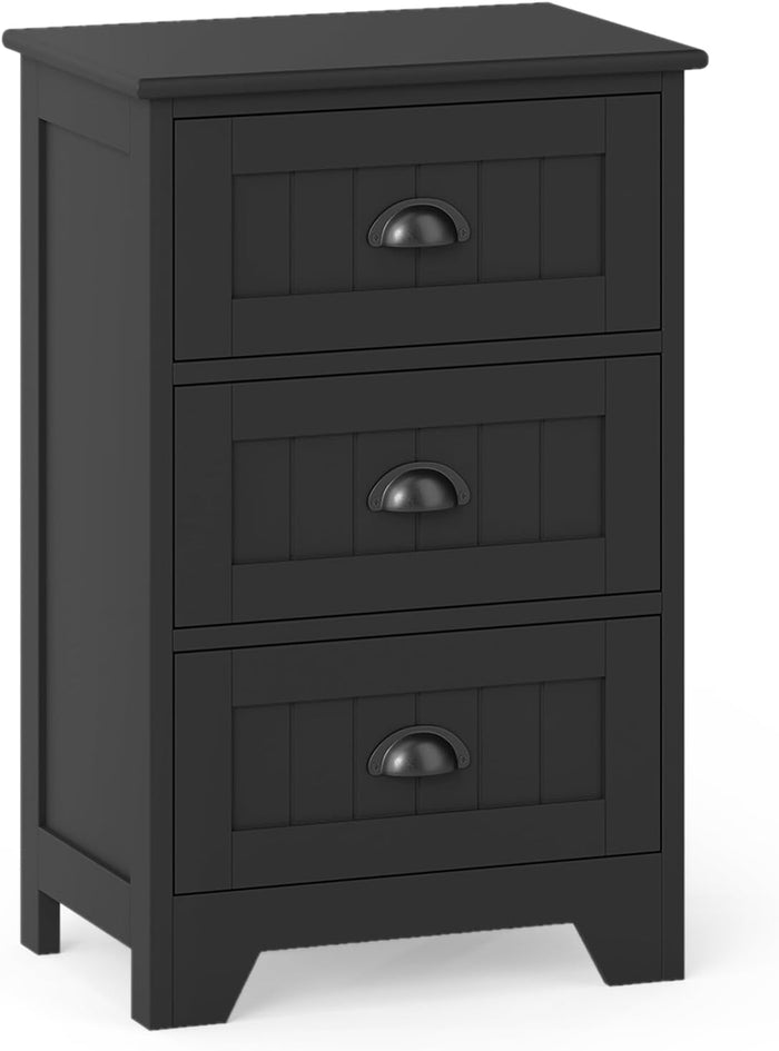 GIANTEX Nightstand with 3 Drawers, Bedside Table with Exquisite Metal Handles, Accent Table Sofa Side Table with Anti-toppling Device for Bedroom, Study, Black