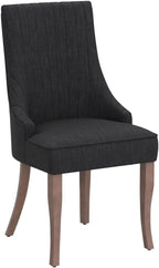 mikibama Linen Dining Chairs Set of 2 Channel Tufted Kitchen Dinner Chair Comfy Fabric Upholstered Accent Chair for Dining Room with Solid Wood Legs (Black)
