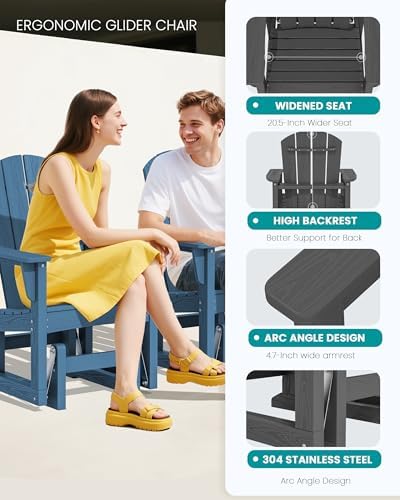 SERWALL Outdoor Glider Chair, HDPE Wood-Like Patio Glider Rocker All-Weather ...