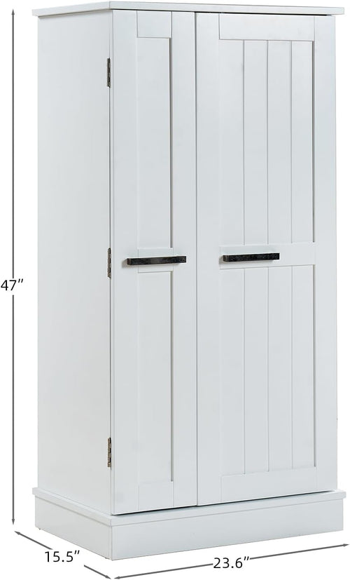 23.6" D*15.5" W*47" H Freestanding Kitchen Pantry with 8 Shelves, Double Door with 3 Shelves, Rectangular Storage Cabinet, Modern Minimalist, for Living Room, Dining Room, White