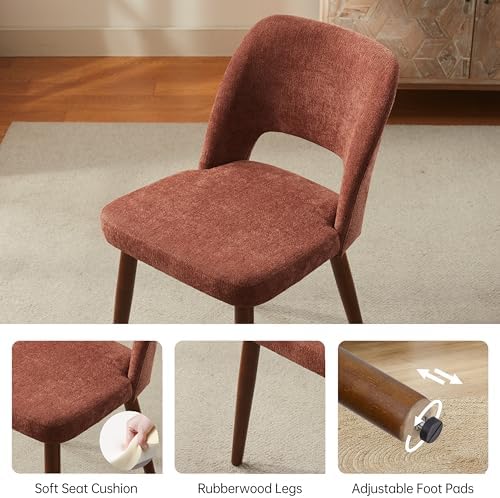 Usaint Wooden Dining Chairs Set of 2, Fabric Dining Room Chairs, Rusty Red
