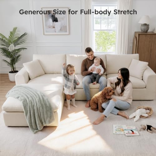 Modular Sectional Cloud Sofa, No Assembly Oversized Couch, Beige | Comfy Seat...