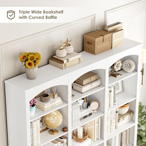 FACBOTALL 71" Triple Wide Bookshelf, 6 Tier Large Arch White Bookshelf