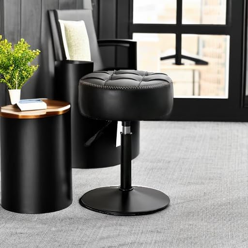 LUE BONA Adjustable Vanity Stool 15.8"-20.7", 360° Swivel Faux Leat...