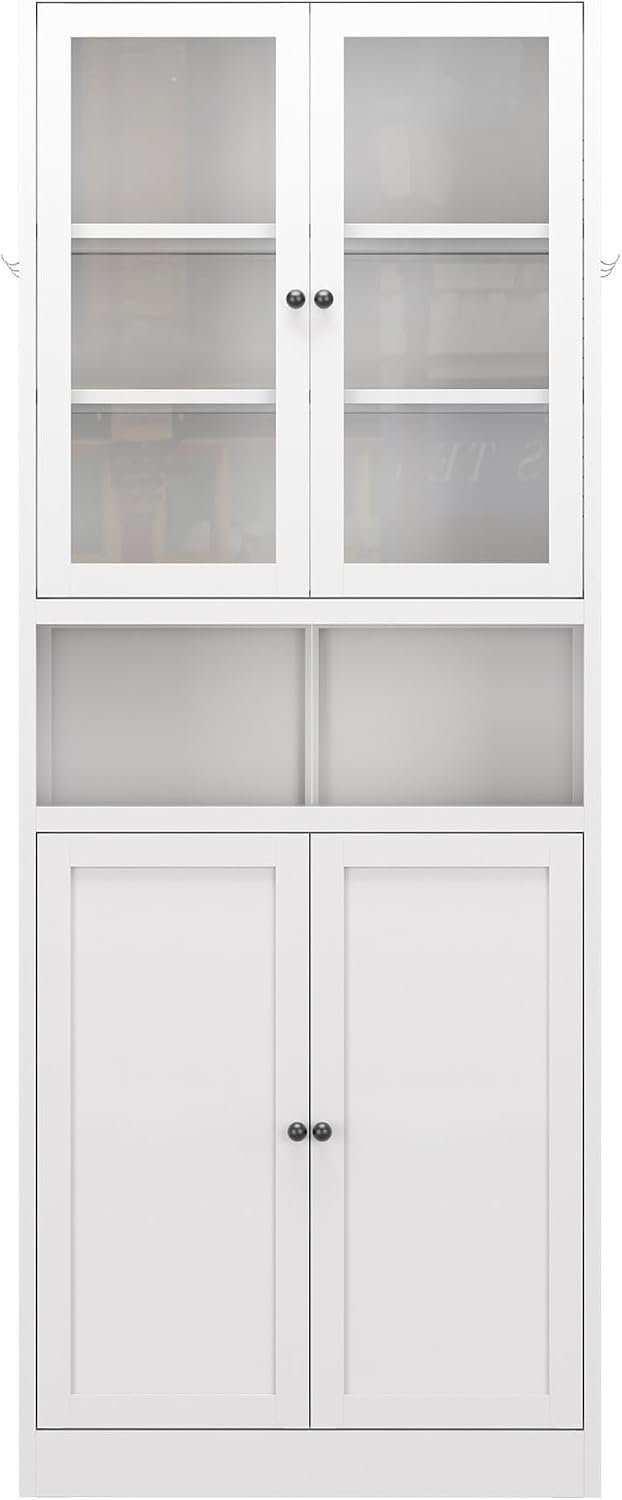 Metal Kitchen Pantry Cabinet - 72" Tall Sideboard Storage Case with Glas...