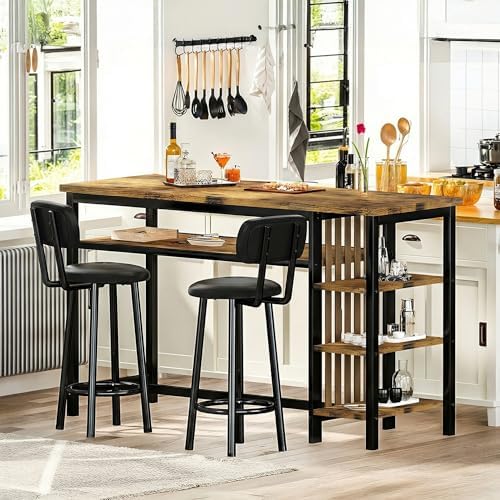 DKLGG 3-Piece Bar Table and Chairs Set, Counter Height Dining Table Set with ...