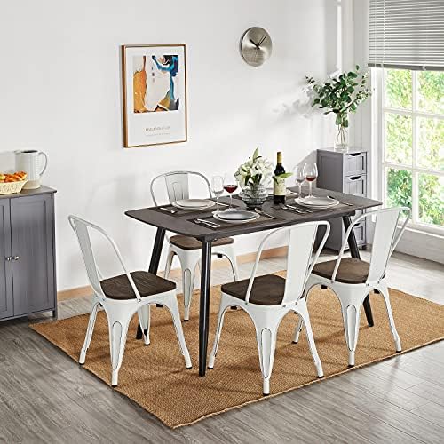 Yaheetech Metal Dining Chairs Set of 4, Stackable Kitchen Chairs, White