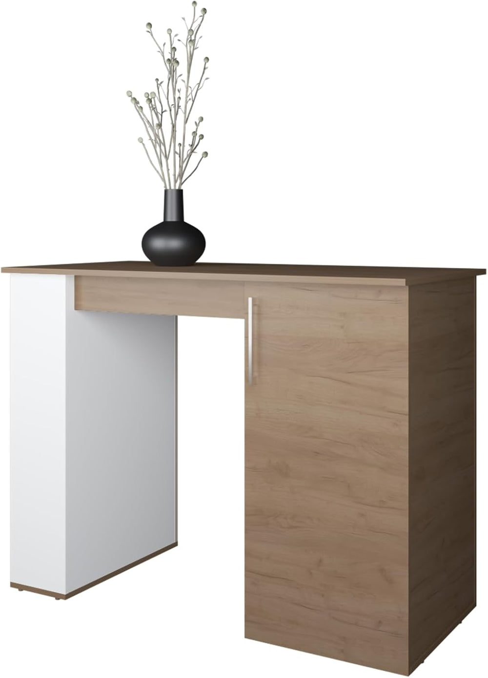 Kitchen Island with 1 Door and Open Storage, White and Natural Oak | Combines...