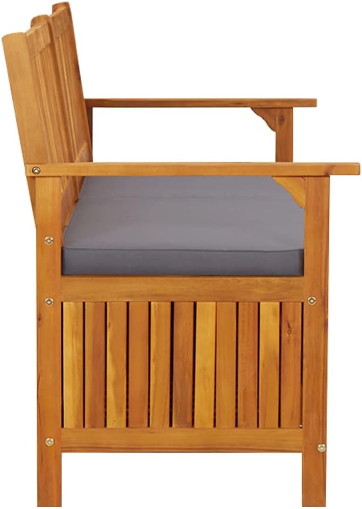 Outdoor Storage Bench with Cushion 58.3 inch Solid Acacia Wood Patio Entryway...