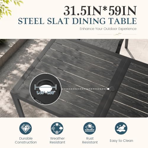 7PCS Patio Dining Set, Steel Table & 6 Textilene Chairs, Charcoal