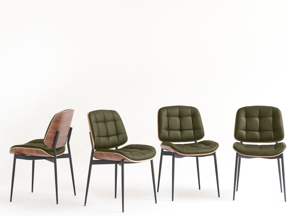 GrandNoor Mid Century Modern Dining Chairs with Walnut Grain Back, Green Faux...