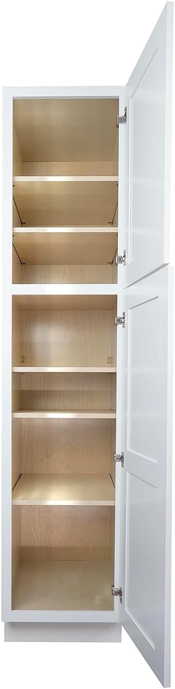 Hollywood Fabiani Design Pantry Wall Kitchen Cabinet - 18 in. W x 24 in. D x 84 in. H, Shaker White - Solid Wood Frame, 1/2-Inch Cabinet-Grade Plywood, Soft-Close Doors, Ready to Assemble