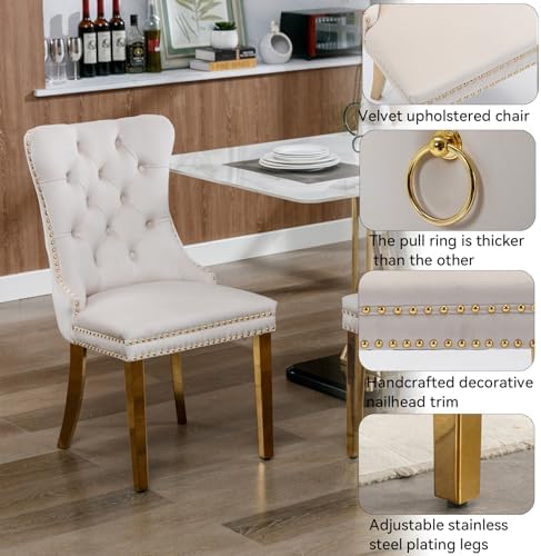 51" Modern Gold Glass Dining Room Table Set for 4, 5-Piece Rectangle Kit...