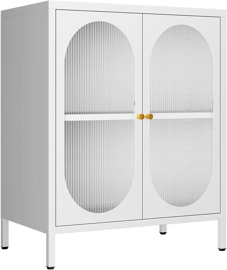 2 Translucent Door Metal Accent Storage Cabinet for Home, Living Room,Office ...