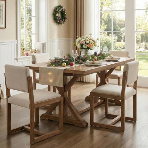 DUOMAY Mid-Century Linen Dining Chairs Set of 6, Beige