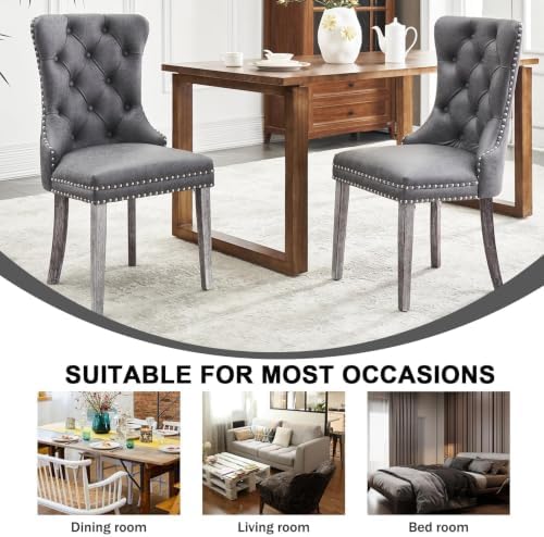Leather Dining Chairs, Upholstered Dining Room Chairs, Grey, Set of 6 | Dinin...