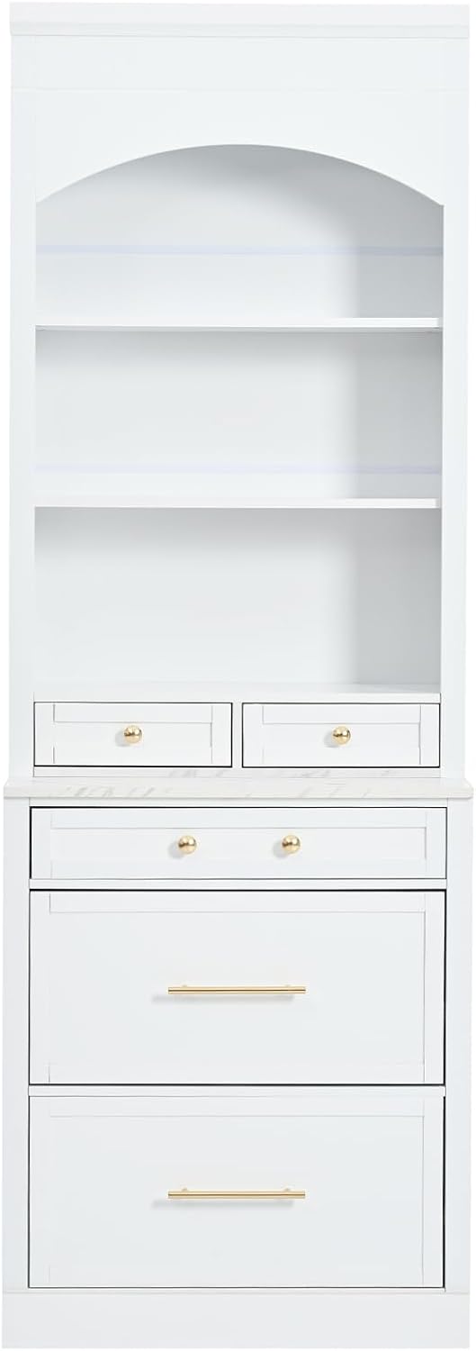 83.7” Tall Kitchen Pantry Storage Cabinet, Wooden Storage Cabinet with 5 Draw...