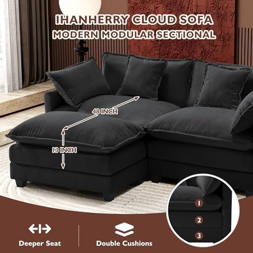 Ihanherry 111.4" L Shaped Modern Sofa Modular Sectional Cloud Couch with...