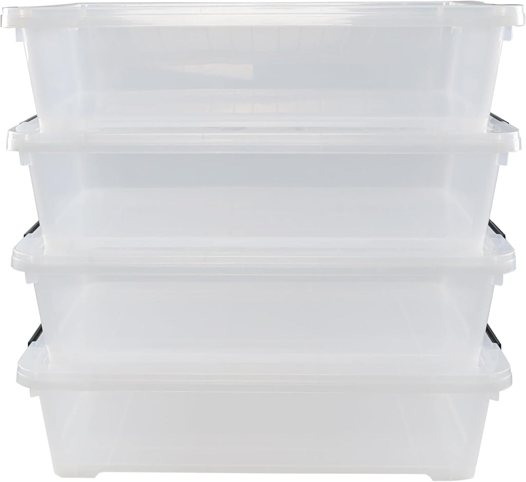 4-pack 40 Quarts Large Shallow Storage Bins, Plastic Under Bed Box Totes with Wheels