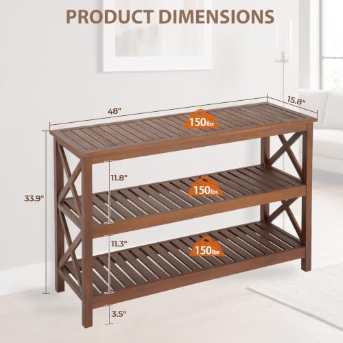 SUPER DEAL 48 in Solid Wood Console Table, 3-Shelf Wooden Outdoor Side Table ...