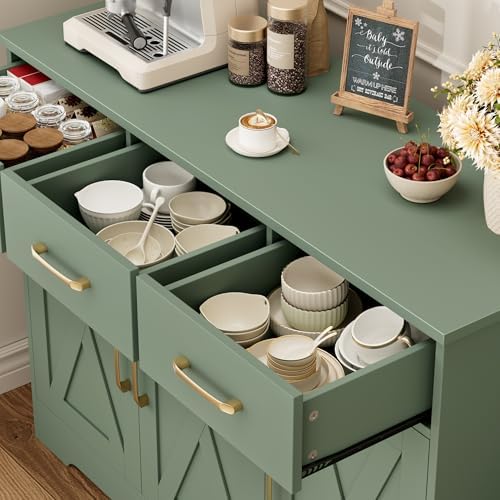 HOSTACK Kitchen Buffet Cabinet with Storage, Sideboard Coffee Bar, Green