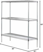 Omega 21" Deep x 30" Wide x 63" High 3 Tier Chrome Starter Shelving Unit