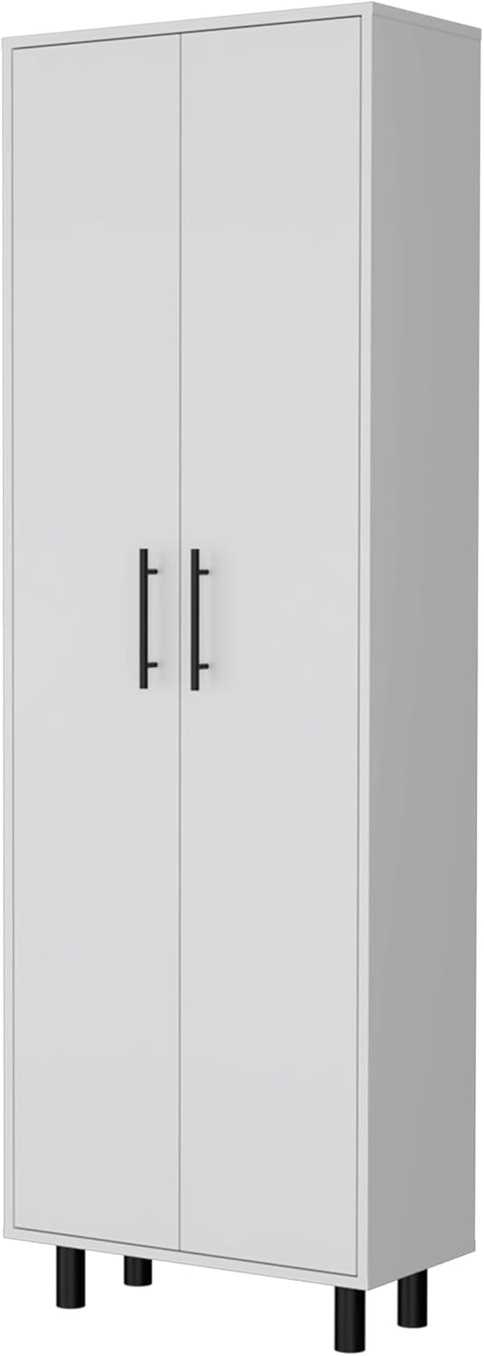 Spacious White Tall Pantry Cabinet with 5 Shelves - Kitchen Cupboard Organize...