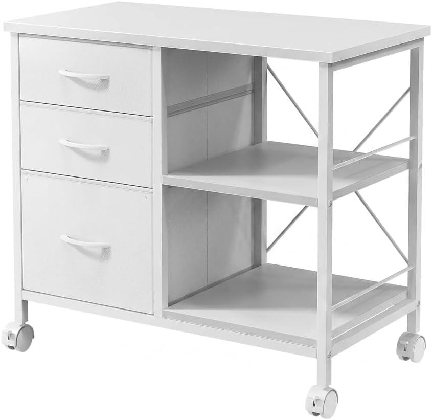 3 Drawer Mobile Filing Cabinet, Industrial White Office Storage Cabinet with ...