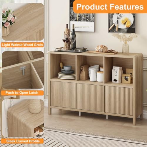 FATORRI 6 Cube Horizontal Bookshelf with 3 Doors, Modern Wood Book Shelf with...
