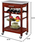 HomeStock Kitchen Island Cart with Granite Top - Rolling Kitchen Island Modern Kitchen Storage, Elegant Wooden Cart
