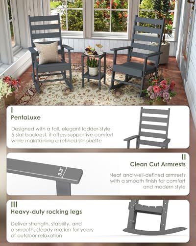 GREENVINES Outdoor Rocking Chairs Set of 2, HDPE Porch Rockers, Grey | Big &a...