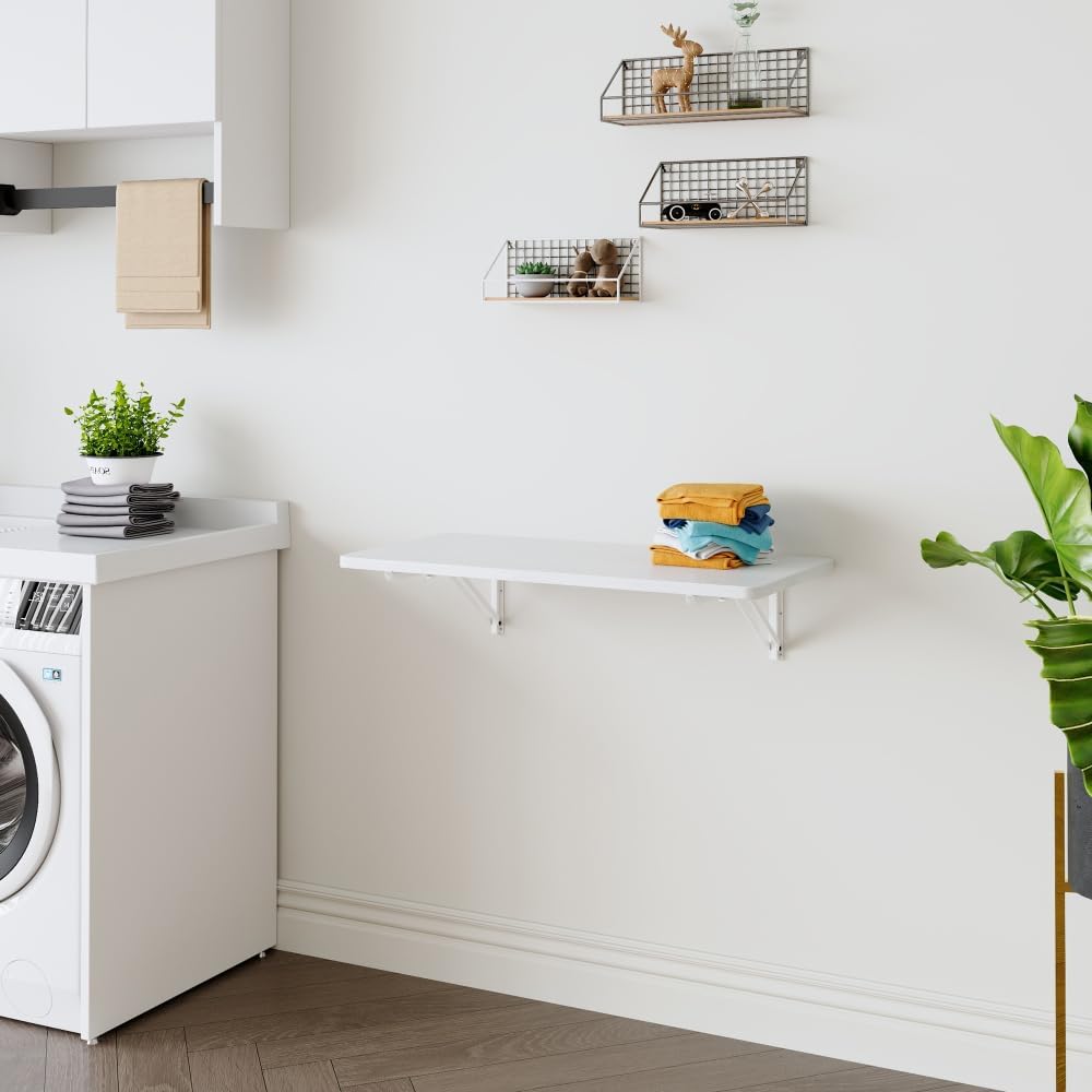 ZOEDO Wall Mounted Folding Table, Floating Desk for Laundry Room, Fold Down T...