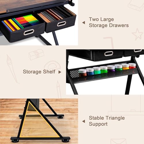 ZENY Adjustable Drafting Table with Stool Tilting Drawing Desk Artist Table |...