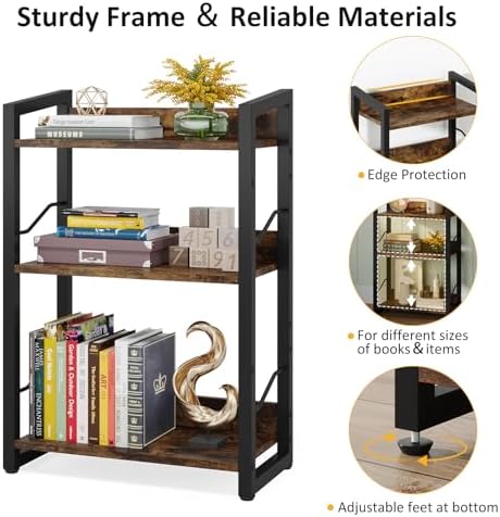 Hosfais 3-Tier Small Bookshelf Bookcase with Edge Protection