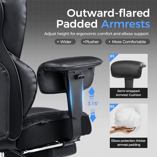 GTPLAYER Big and Tall Gaming Chair 400lbs Heavy Duty Office Chair with Foot R...