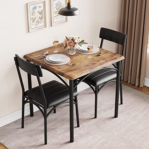 3-Piece Dining Table Set for 2, Kitchen Table Set with 2 Upholstered Chairs, ...