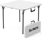 36" Folding Square Table, Portable Card Table with Built-in Handle, Compact Foldable Camping Picnic Table No Assembly, Easy Carry for BBQ, Party, Indoor Outdoor Use