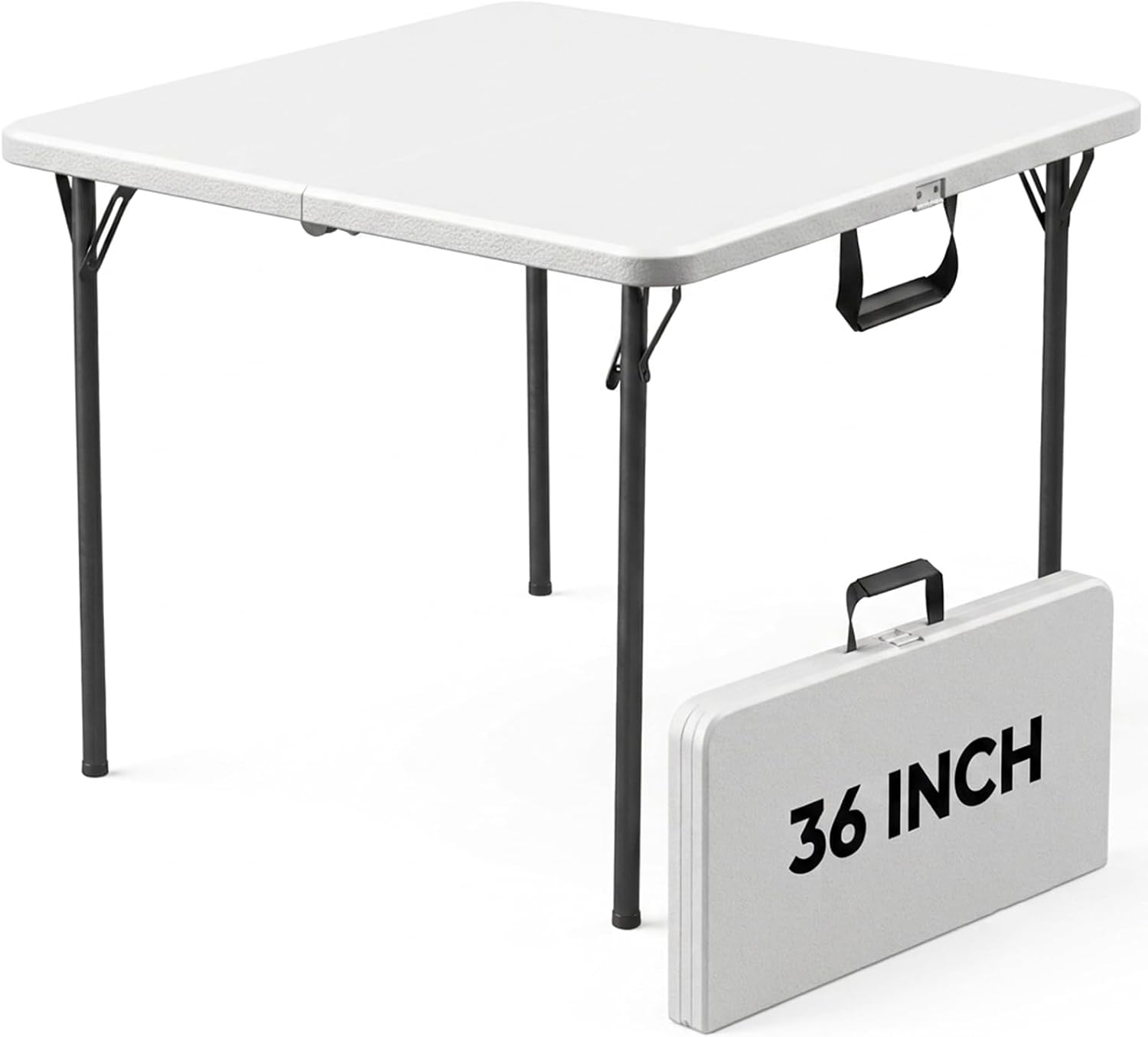 36" Folding Square Table, Portable Card Table with Built-in Handle, Compact Foldable Camping Picnic Table No Assembly, Easy Carry for BBQ, Party, Indoor Outdoor Use