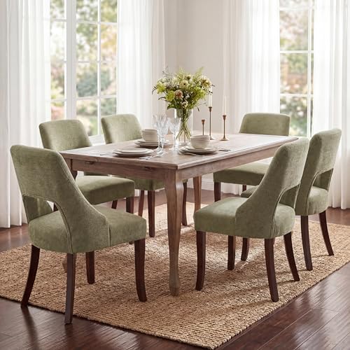 UVV Wooden Dining Chairs Set of 6, Mid Century Modern Chenille Upholstered Di...