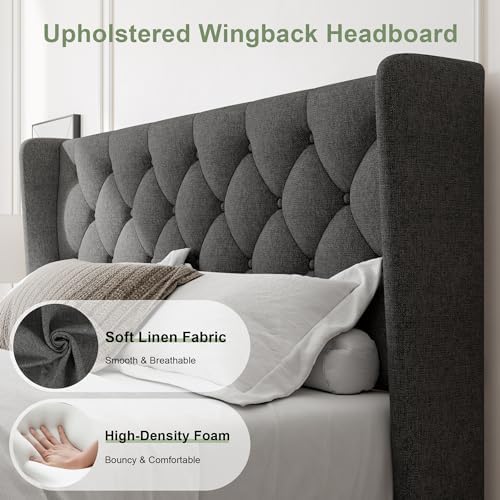 Feonase Full Size Bed Frame with Upholstered Wingback Headboard, Platform Bed...