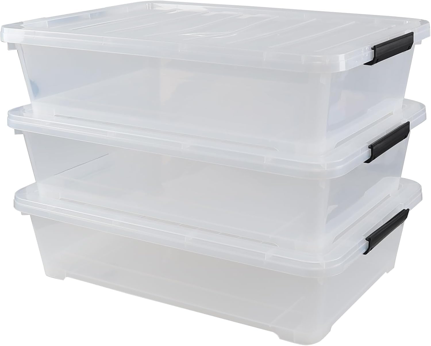 3 Packs 50 QT Plastic Under Bed Storage Bins with LatchLids, Underbed Storage Containers with Wheels for Closet Organizers
