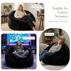 ZurNesfure Bean Bag Chair for Adults, 3FT Giant Bean Bag with Filler & Machine Washable Cover, Fluffy Bean Bag Chairs Oversized Beanbag Lounge Chair for Living Room, Bedroom Dorm (Black, Medium)