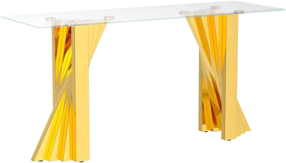 60" Gold Console Table, Entryway Table with Clear Tempered Glass | Moder...
