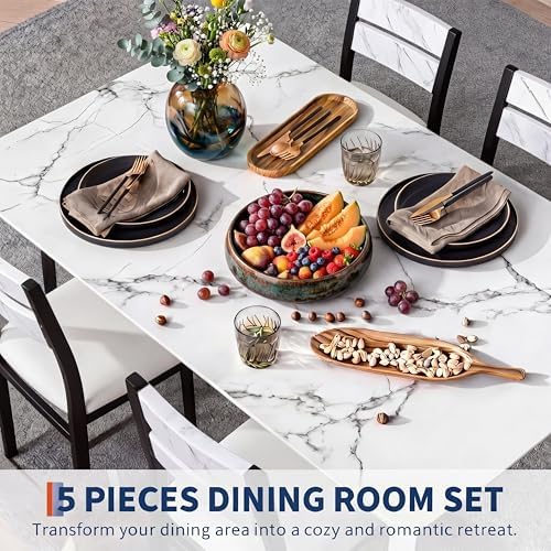 Dining Table Set for 4 Modern Kitchen Table and Chairs Set with Chamfered Edg...