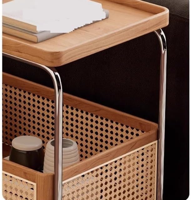 Rustic Side Table Side Table Second-Hand Trolley Wood Rattan Living Room Mobi...