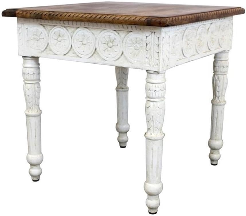 Pemberly Row Solid Wood Hand Carved End Table, 24 in x 24 in x 24 in, Brown T...