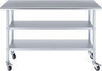 AmGood Stainless Steel Work Table with 2 Shelves and Casters | Metal Utility Table On Wheels (Stainless Steel Work Table with 2 Shelves + Casters, 60" Long x 18" Deep)