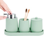 Green Bathroom Accessories Set - 4 Pcs Bathroom Accessory Set with Toothbrush Holder,Lotion Soap Dispenser,Qtip Holder Dispensr & Vanity Tray,Bathroom Countertop Vanity Oganizer - Green