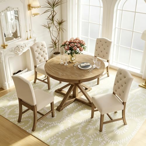LUMISOL 5 Peice Round Dining Table Set for 4, Farmhouse Kitchen Table Set wit...