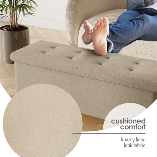 Storage Ottoman Bench with Bins, 43-in Storage Bench for Bedroom End of Bed, ...